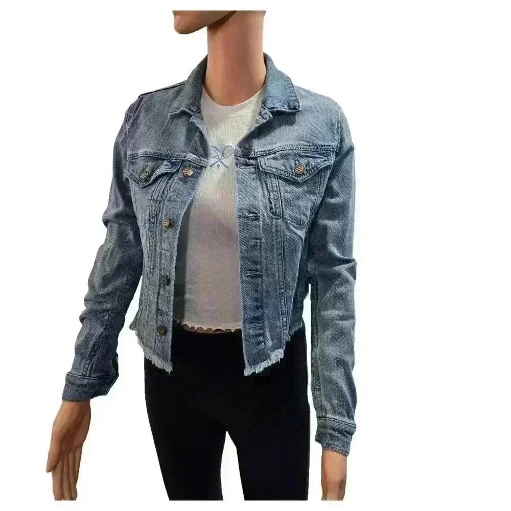 Light Wash Distressed Denim Jacket - Never Worn - Picture 4 of 7